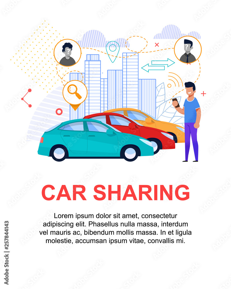 Naklejka premium Car Sharing Flat Illustration. Transport Rent