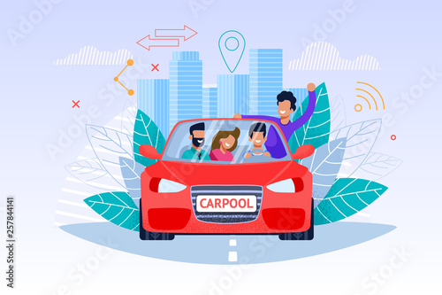 Carpool Service Illustration. Weekend Journey.