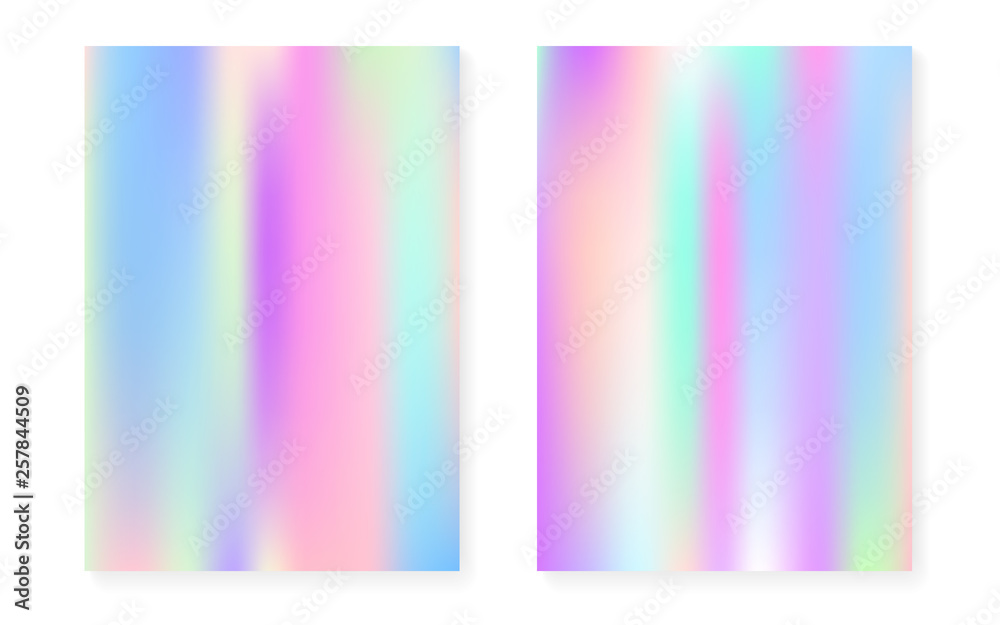 Fototapeta premium Pearlescent background with holographic gradient. Hologram cover set.