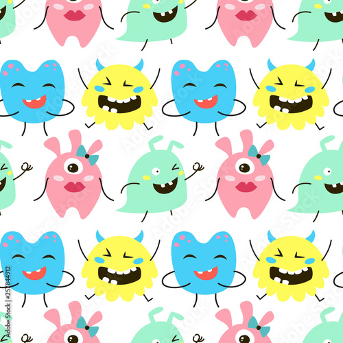 Seamless pattern with cartoon monsters.