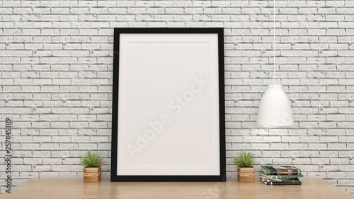 mock up poster frame with interior background, 3D render