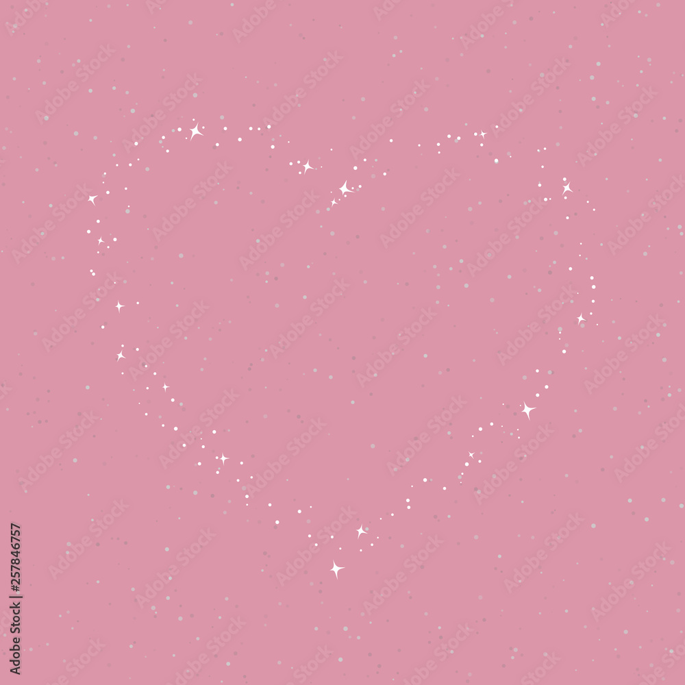 The Heart of the Stars in the Sky, Sky in the color of Purple Rose with Stars for Loved Ones, Happy Valentines Day , Vector Illustration
