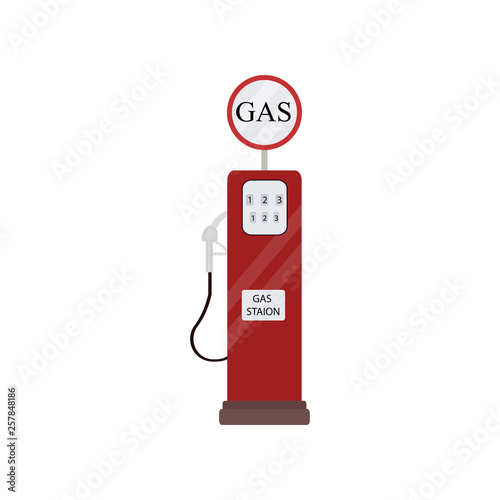 Retro vintage red gas station isolated on white background