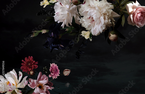 Beautiful garden flowers. Vintage floral card.