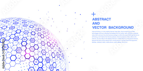 Hexagonal vector grid globe representing high tech, cloud computing and internet big data	