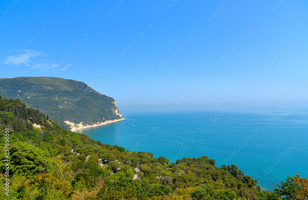 seascape, beach and natural landscape view from Sirolo Marche, Italy