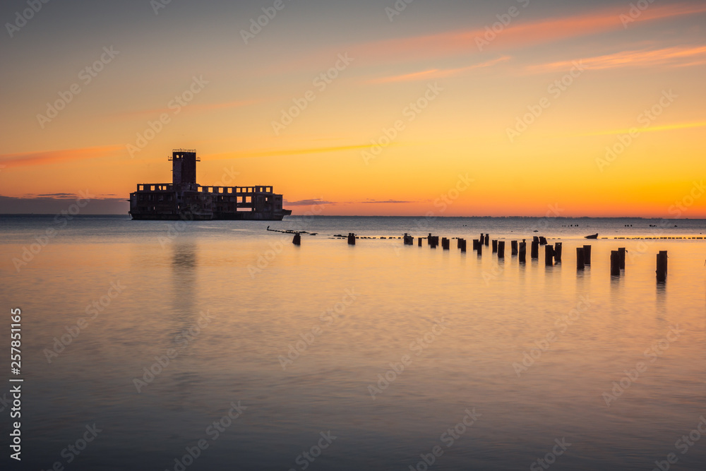 Ruins old military building on Baltic Sea in Babie Doly, Gdynia, Poland Ruins old military building on Baltic Sea in Babie Doly, Gdynia, Poland