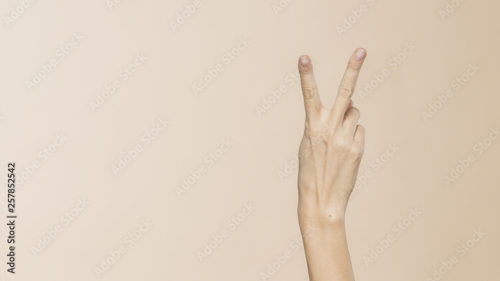 Female hand pointing Victory sign Female hand pointing Victory sign