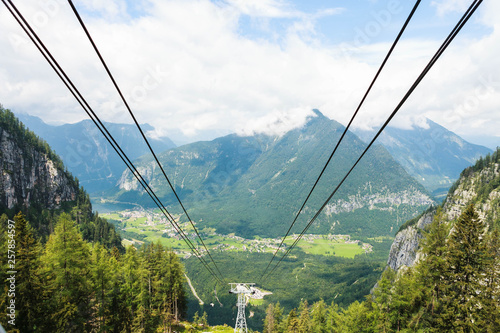 View from the funicular to the valley of the river Traun in Austria.