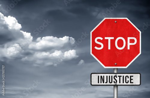 Prevent injustice - road sign concept