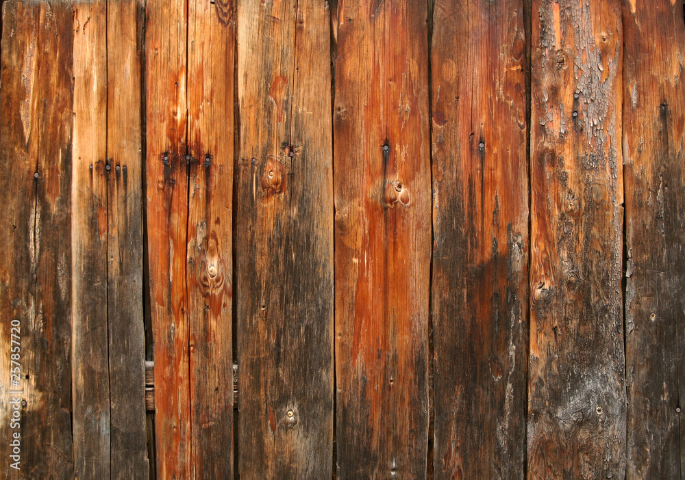Naklejka premium Brown wood board texture for background. Close-up image. Background of the brown wooden wall.