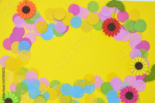  Yellow background with confetti. Party concept