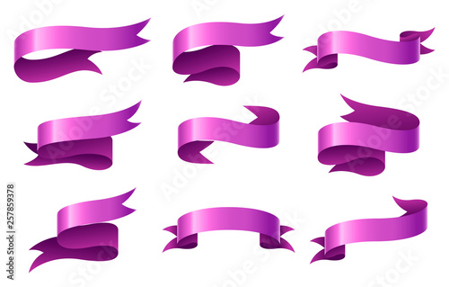 Set of purple ribbon on white background