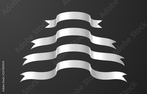 Set of white ribbon on gray background