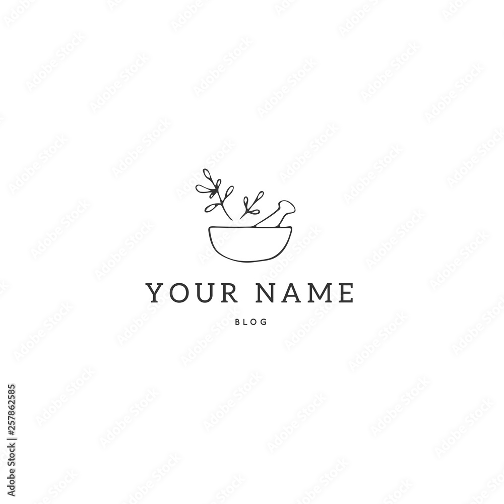 Kitchen logo template, a bowl with spices. Vector hand drawn object. Kitchen logo template, a bowl with spices. Vector hand drawn object.