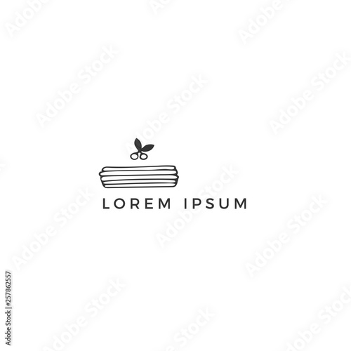 Food and kitchen logo template, pancakes. Vector hand drawn object.