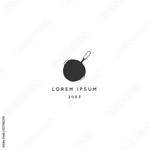 Kitchen logo template, a frying pan. Vector hand drawn object.
