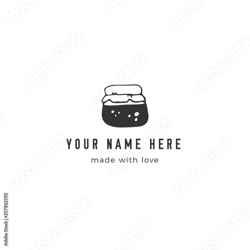 Vector hand drawn object. Kitchen logo template, a jar with jam.