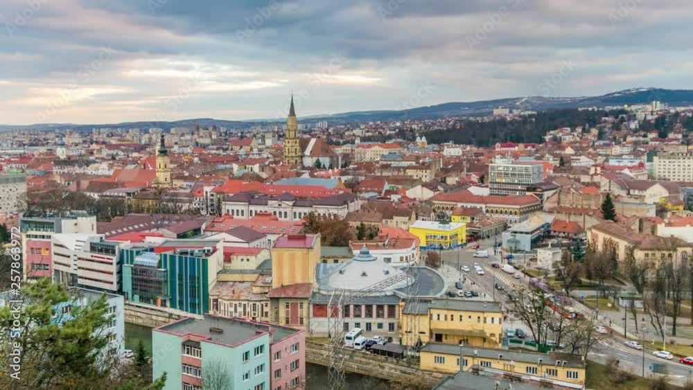 4k Day to Night Zoom out Timelapse of Cluj Napoca cityscape viewed from Cetatuia Hill in Cluj Napoca, Romania. Time lapse in Cluj Napoca, known as Klausenburg and Kolozsvar, Transylvania, Romania 4k Day to Night Zoom out Timelapse of Cluj Napoca cityscape viewed from Cetatuia Hill in Cluj Napoca, Romania. Time lapse in Cluj Napoca, known as Klausenburg and Kolozsvar, Transylvania, Romania