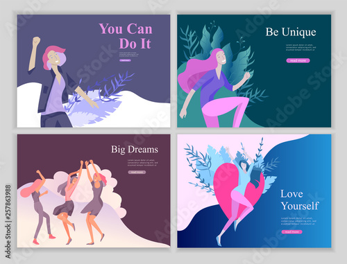 Web page design template for beauty dreams, International Womens Day, girls power, wellness, body care, healthy life, design vector illustration concept for website and mobile website development