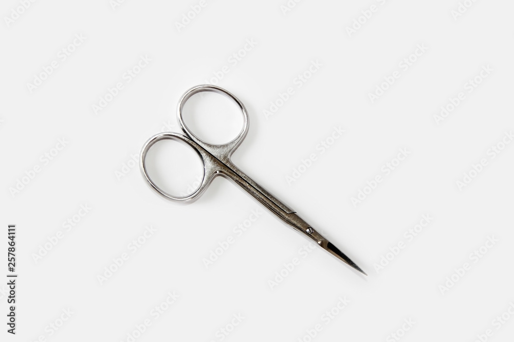 metallic silver manicure sharp scissors on a white background metallic silver manicure sharp scissors on a white background