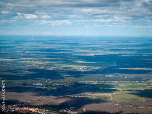 Aerial view of a mountain landscape from La Pena de Francia in La Alberca (Salamanca)