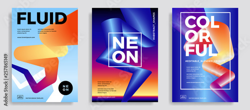 Set of trendy abstract design templates with 3d flow shapes. Dynamic gradient composition. Applicable for covers, brochures, flyers, presentations, banners. Vector illustration. Eps10