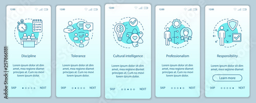 HR soft skills onboarding mobile app page screen vector template