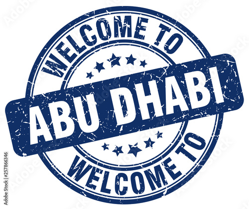 welcome to Abu Dhabi blue round vintage stamp
