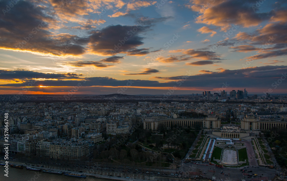 view from Eiffel tower sunset over the city