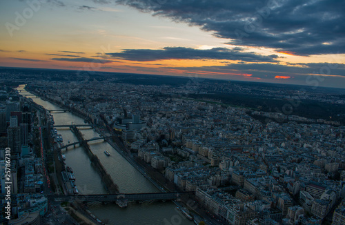 view from Eiffel tower sunset over the city