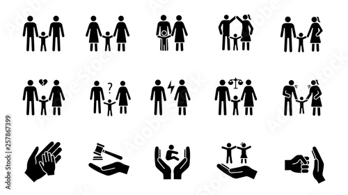 Child custody glyph icons set