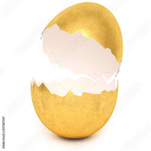 Golden egg with broken eggshell