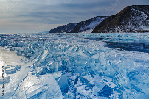 Field of cracked ice on Baikal lake