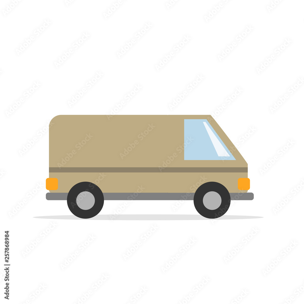 Van - a working car brown. Vector graphics in flat style.
