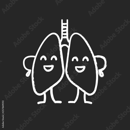Happy human lungs character chalk icon