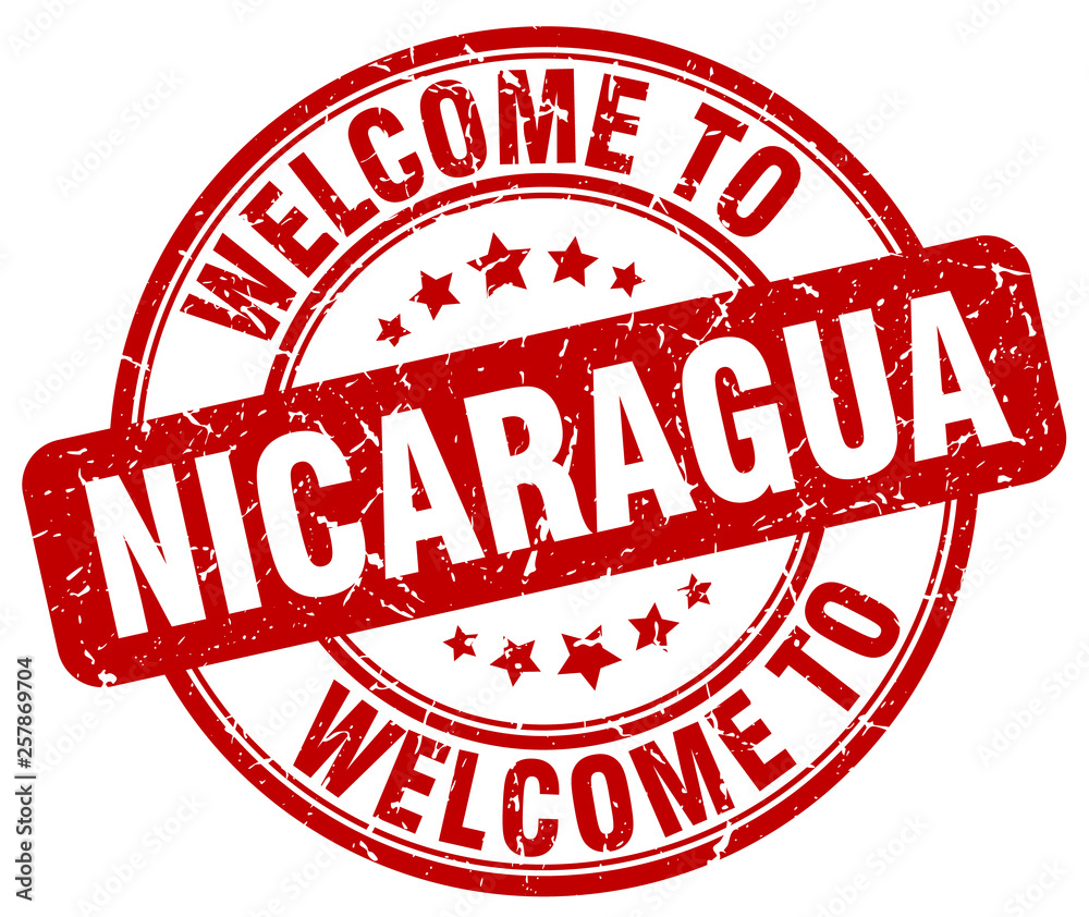 welcome to Nicaragua red round vintage stamp