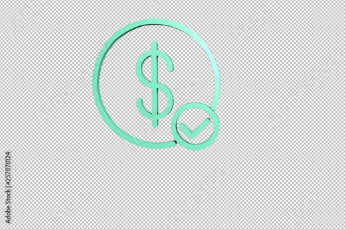 3D illustration of Dollars, green color with transparent background.