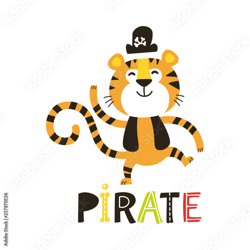 Fototapeta Naklejka Na Ścianę i Meble -  Collection of adorable pirates isolated on white background. Childish vector illustration in flat cartoon style can be used for cards, birthday invitations, prints, children clothes, interior posters