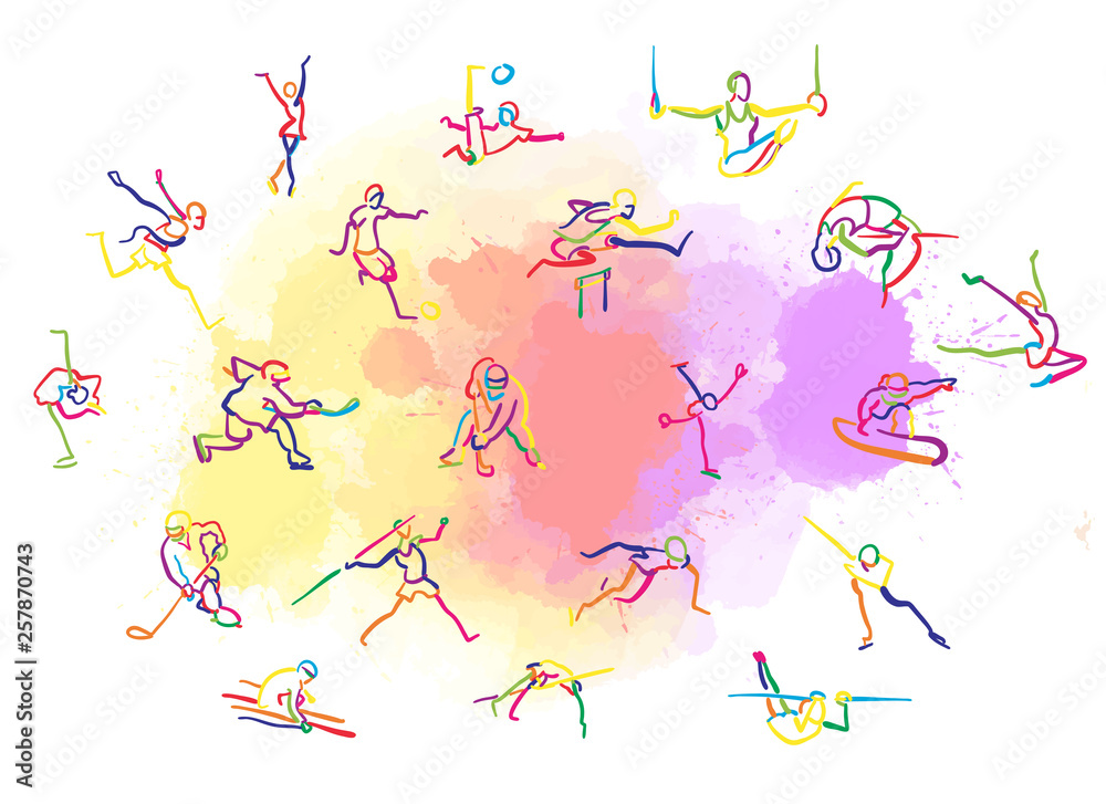 Set of Colorful Stickman Sports