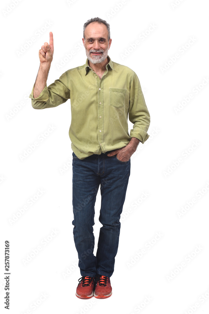 full portrait of  man with finger in the shape of number