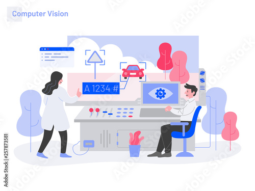 Computer Vision Illustration Concept. Modern flat design concept of web page design for website and mobile website.Vector illustration