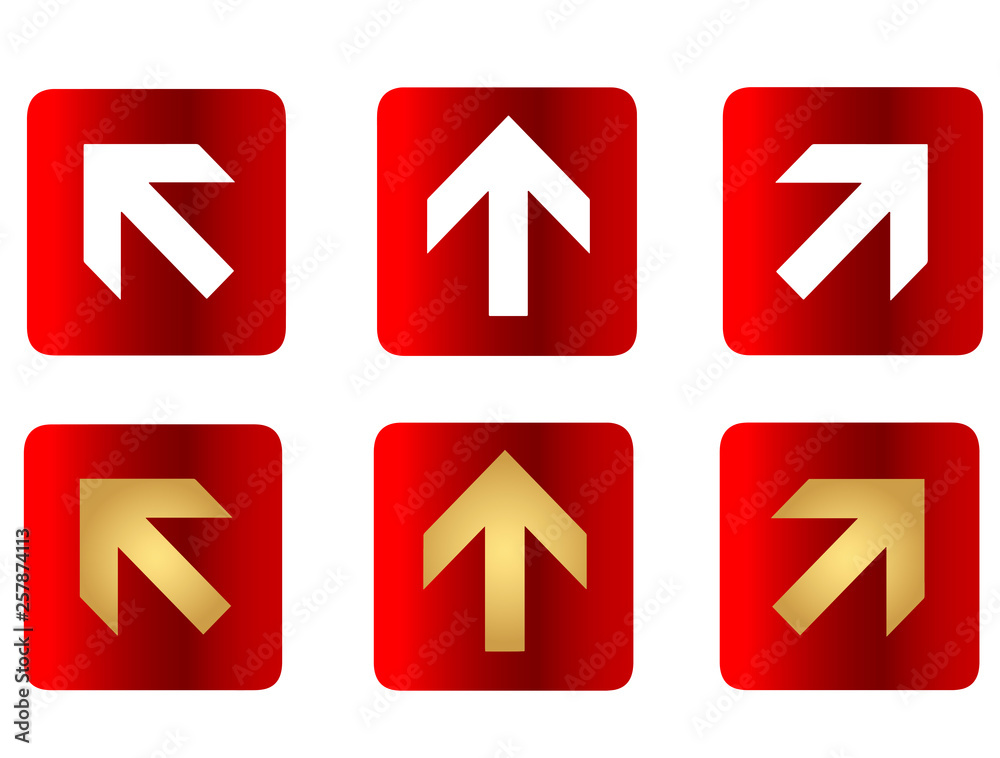 IT and technology, web site design, vector buttons arrows. Vector flat buttons, arrow icons on isolated. Gold and red arrow buttons guides IT and technology, web site design, vector buttons arrows. Vector flat buttons, arrow icons on isolated. Gold and red arrow buttons guides