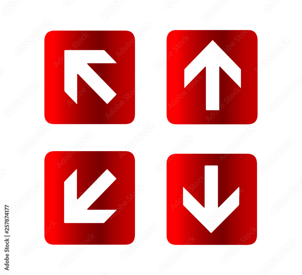Flat vector design arrows guiding closeup isolated. Arrows button for web site. Icon, arrow icon. Red icons Flat vector design arrows guiding closeup isolated. Arrows button for web site. Icon, arrow icon. Red icons