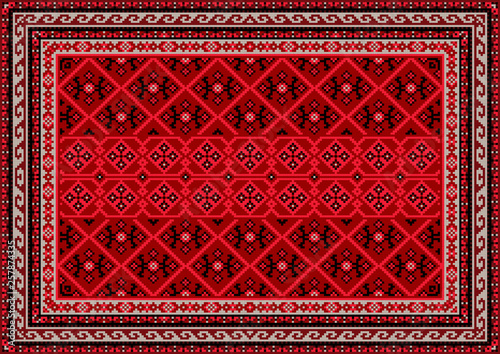 Luxury vintage oriental carpet in red shades with beige and black patterns