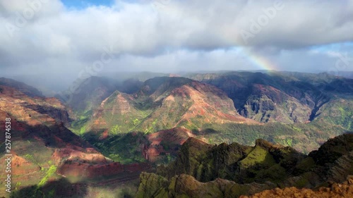rainbow over Waimea Canyon, Kauai, Hawaii. Timelapse