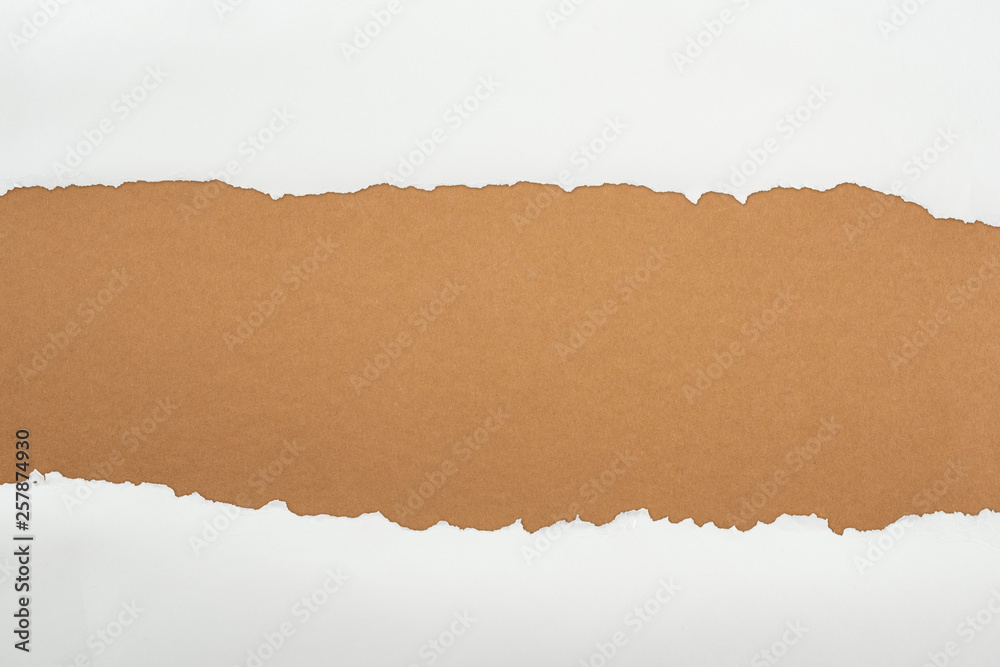 ragged white textured paper with copy space on brown background