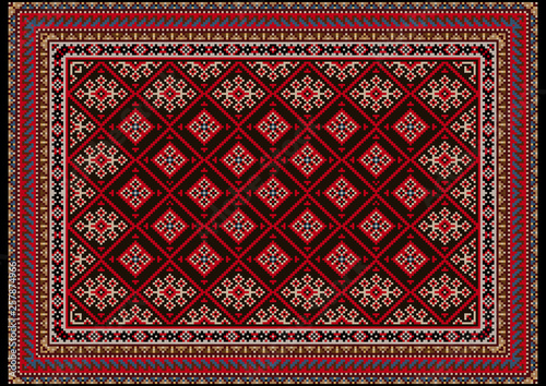  Luxury vintage oriental carpet with burgundy on black, and patterns of brown, blue, beige and gray colors