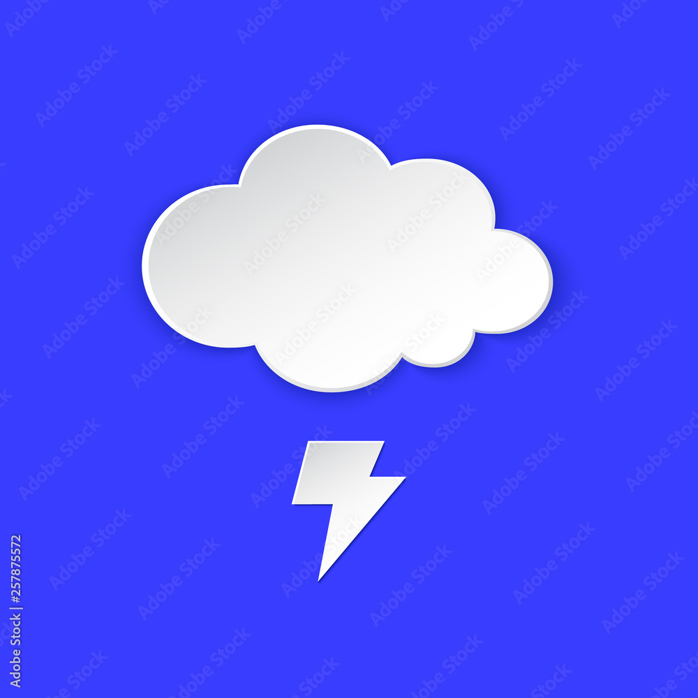 Thunderstorm Weather forecast icon. Lightning bolt, Thunderbolt and Cloud symbol paper style. Climate weather element. Trendy button for Metcast report mark, meteo mobile app, web. Thunderstorm Weather forecast icon. Lightning bolt, Thunderbolt and Cloud symbol paper style. Climate weather element. Trendy button for Metcast report mark, meteo mobile app, web.