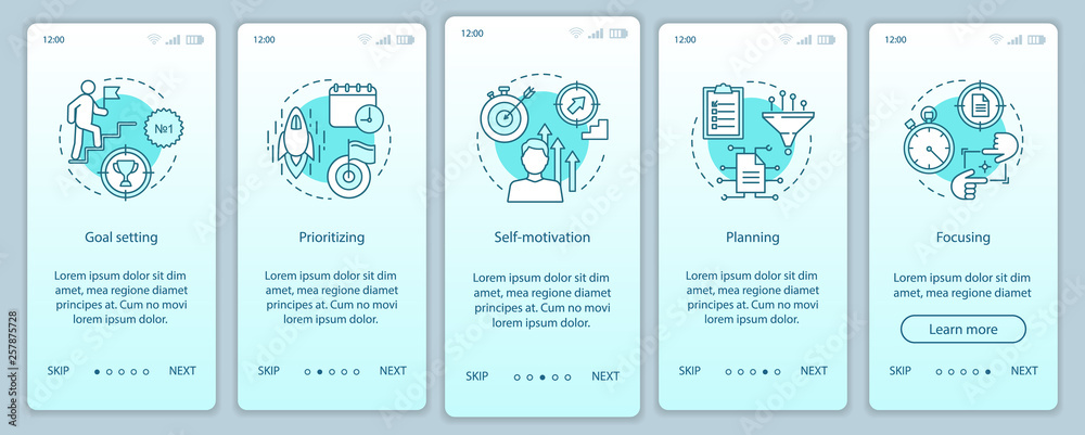 Fototapeta premium HR skills, abilities onboarding mobile app page screen vector te